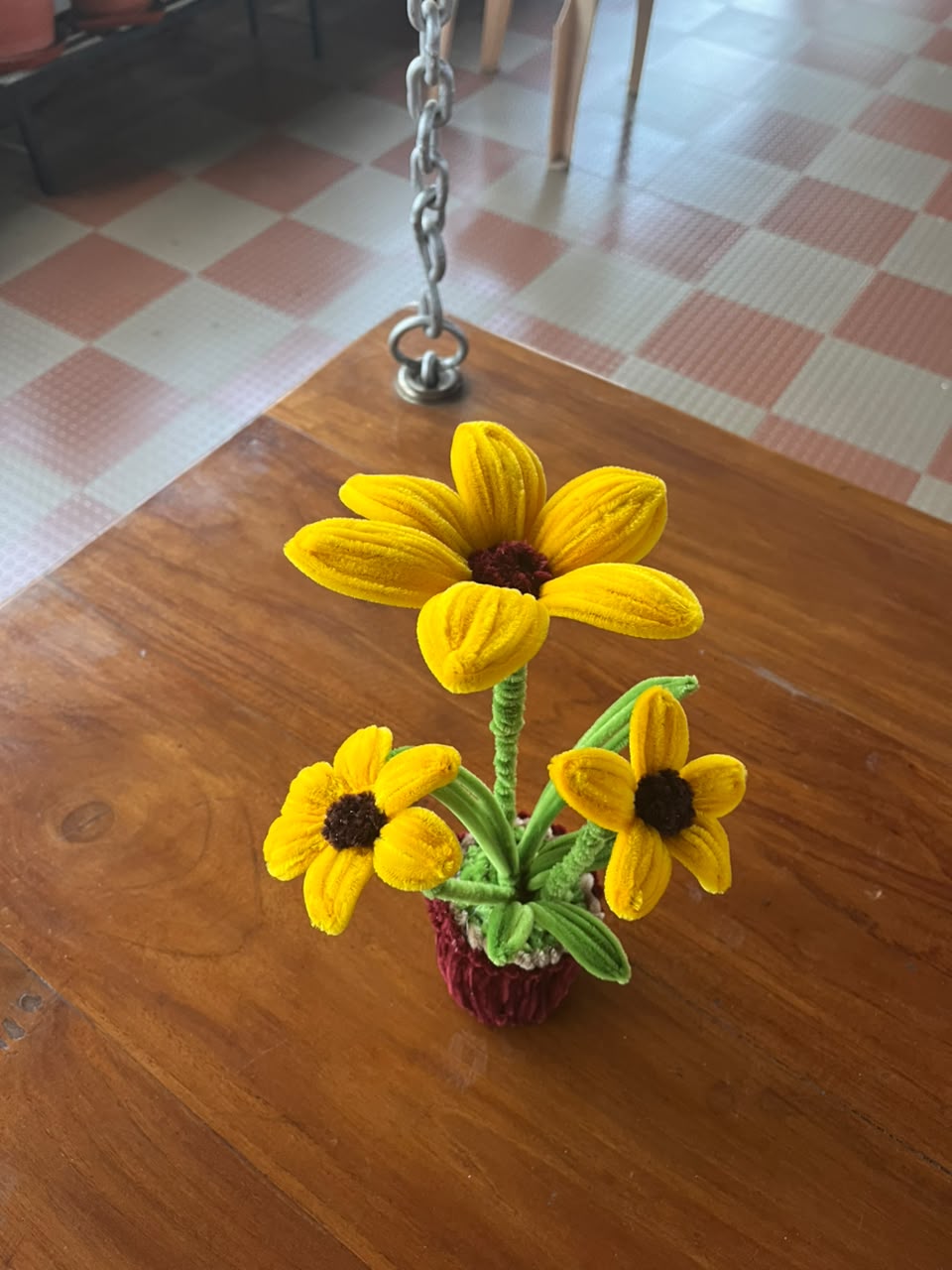 Handmade Velvet Potted Sunflower Plant (3 Stems in Pot)