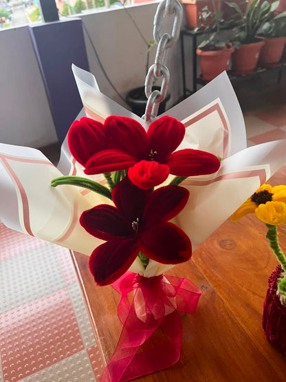 Handmade Velvet Lily Bouquet (3 Stems)