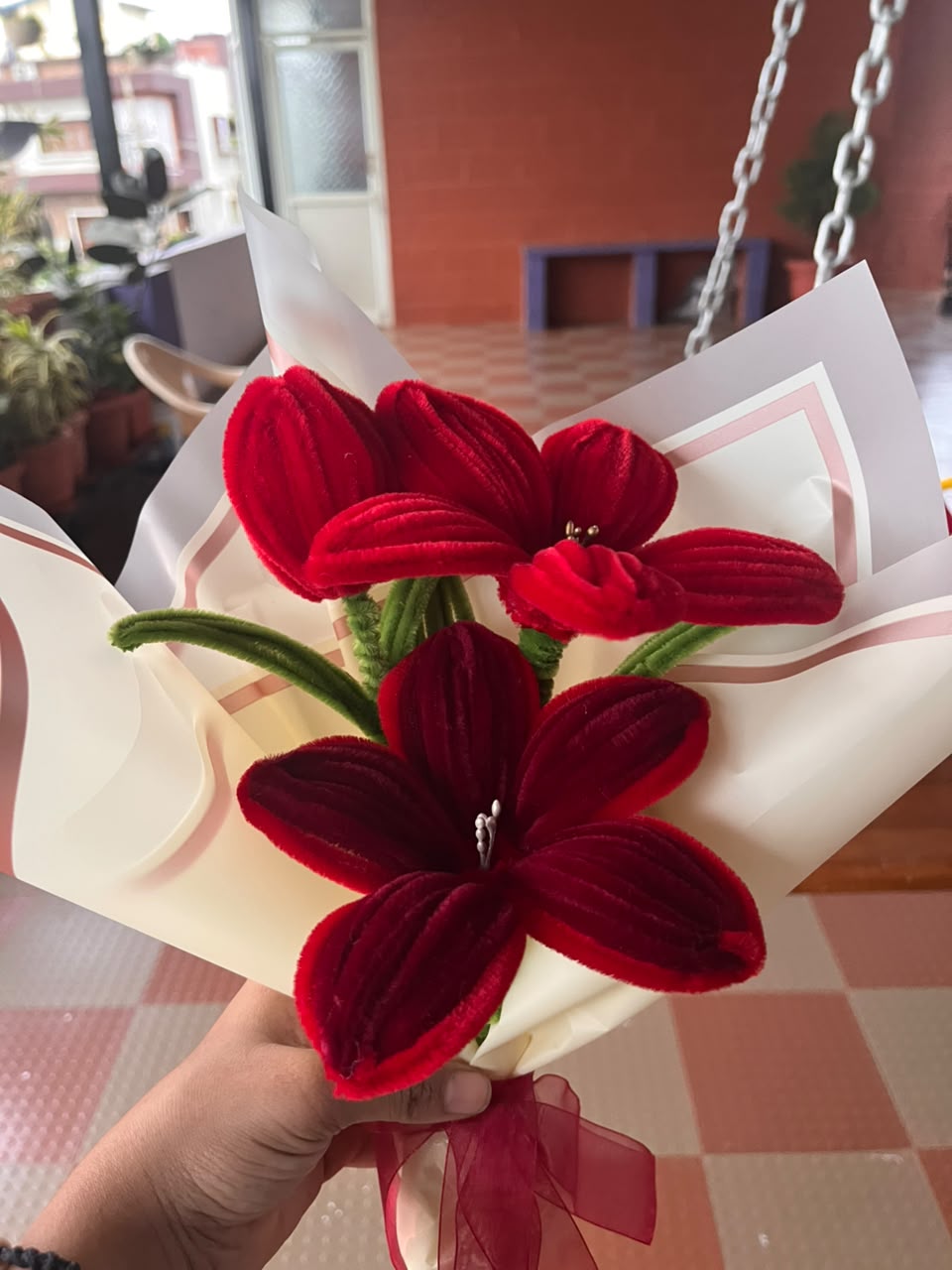 Handmade Velvet Lily Bouquet (3 Stems)