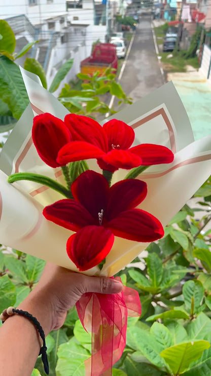 Handmade Velvet Lily Bouquet (3 Stems)