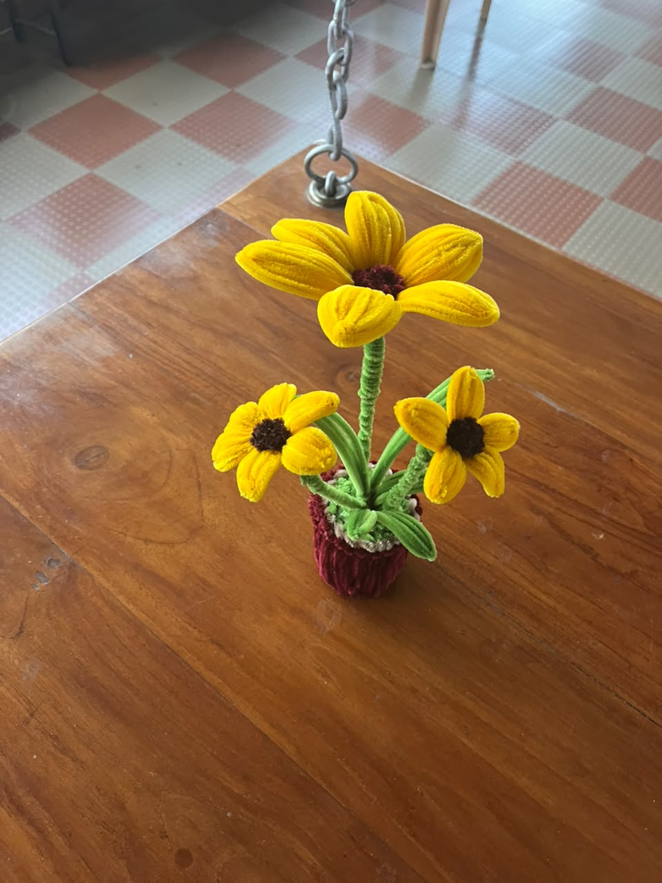 Handmade Velvet Potted Sunflower Plant (3 Stems in Pot)