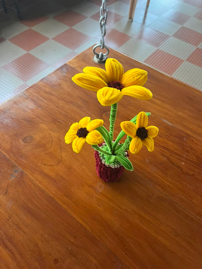 Handmade Velvet Potted Sunflower Plant (3 Stems in Pot)