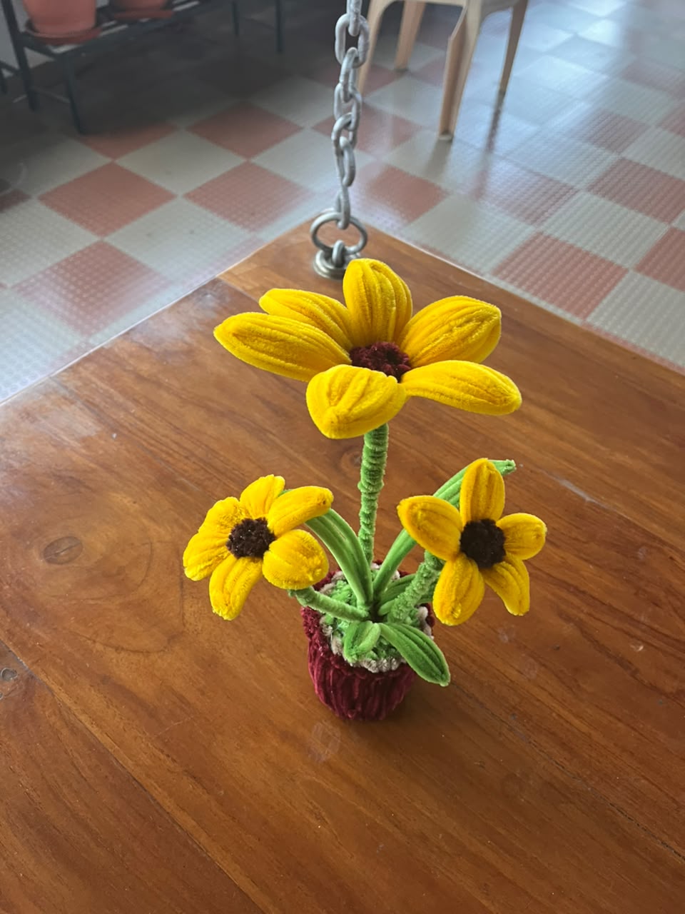 Handmade Velvet Potted Sunflower Plant (3 Stems in Pot)