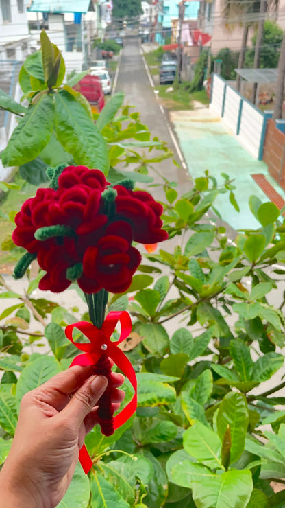 Handmade Velvet Rose Stem Bouquet (6-Rose Bunch)