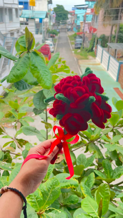 Handmade Velvet Rose Stem Bouquet (6-Rose Bunch)