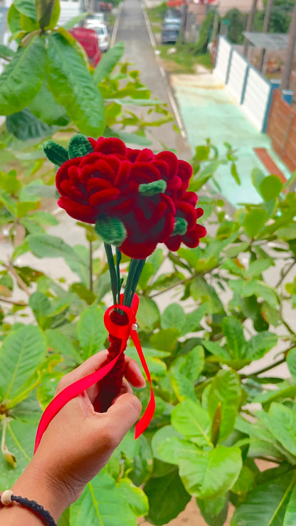 Handmade Velvet Rose Stem Bouquet (6-Rose Bunch)