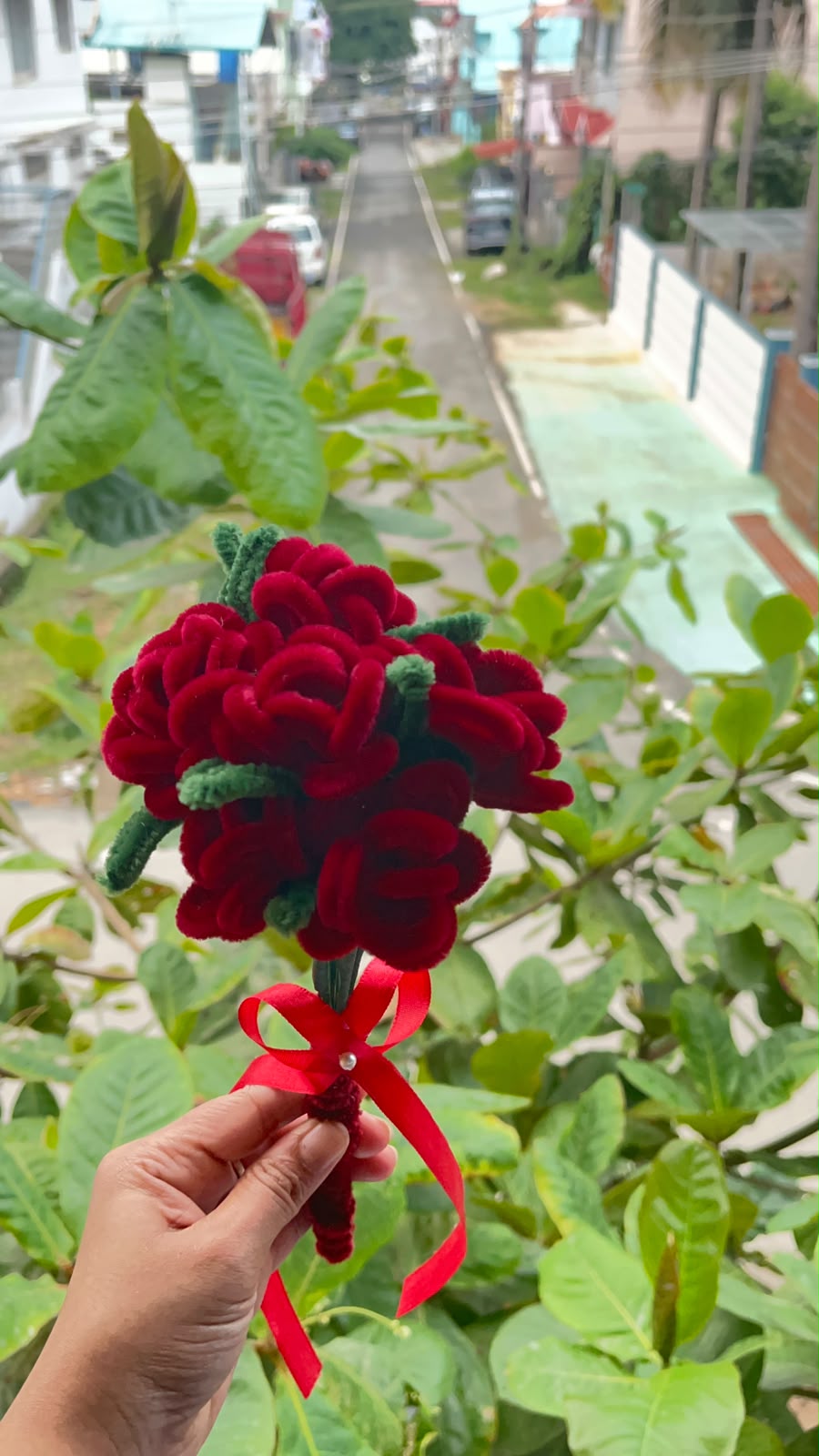 Handmade Velvet Rose Stem Bouquet (6-Rose Bunch)