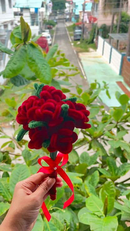 Handmade Velvet Rose Stem Bouquet (6-Rose Bunch)